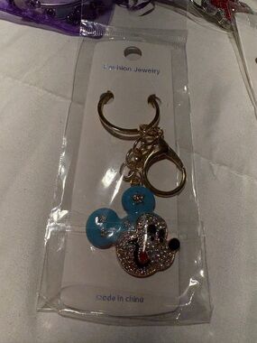 Blue Crystal Mickey-Style Keychain Charm - Fashion Jewelry
